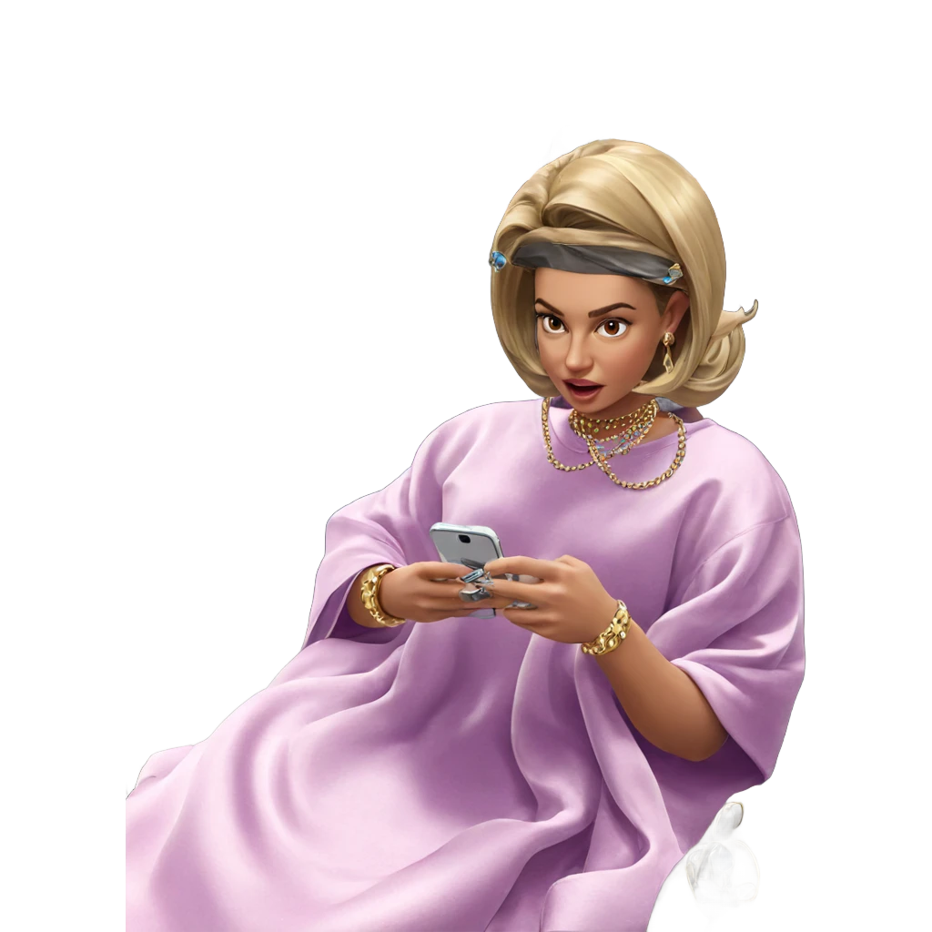 girl wearing jewelry with phone emoji