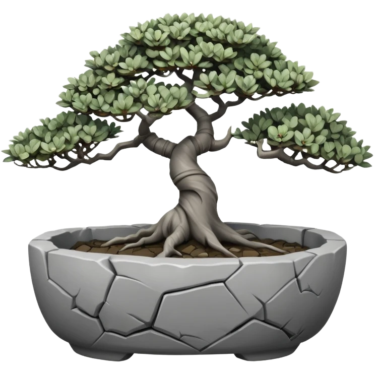 Stoneware Stone Age rocks cracked and broken forming a very shallow bonsai pot sans(without) tree  emoji