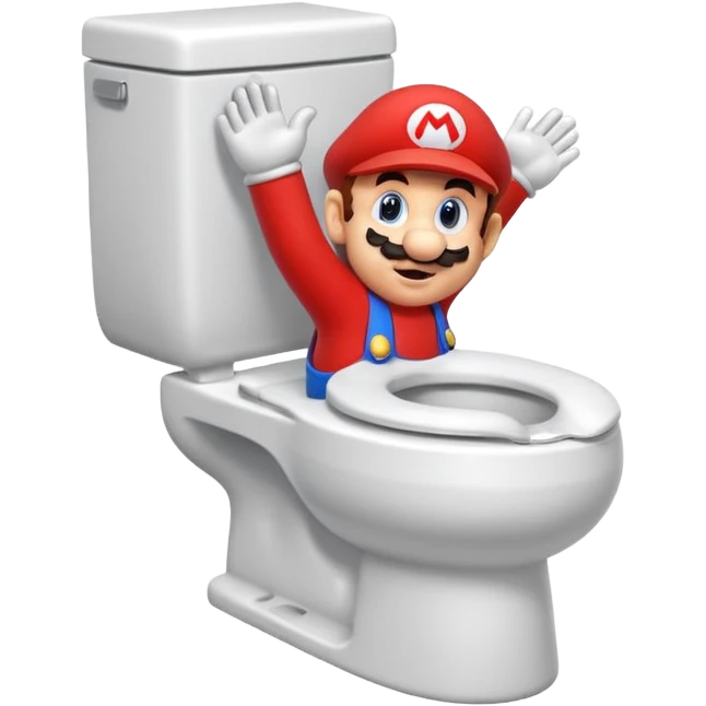 Mario's neck and head sticking out of a white toilet emoji