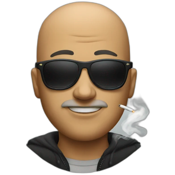 A bald guy with sunglasses smoking emoji