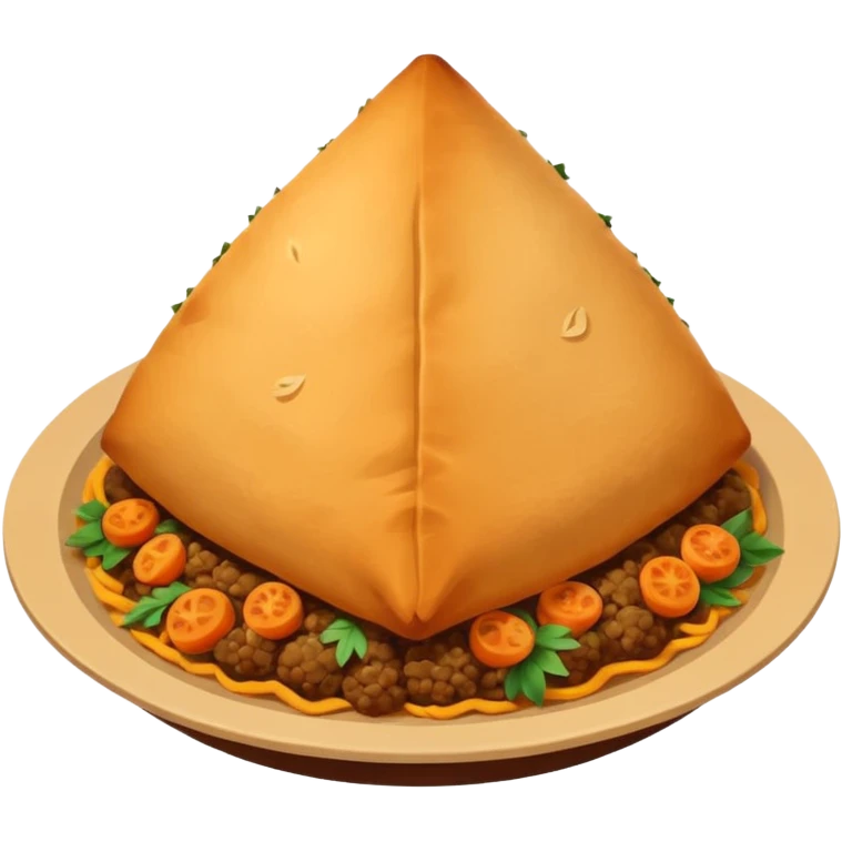 Uzbek cuisine humanless avatar in bright illustration. Classic dishes like plov and samsa, warm golden and earthy tones, simple shapes, flat design, high contrast, friendly and appetizing. emoji