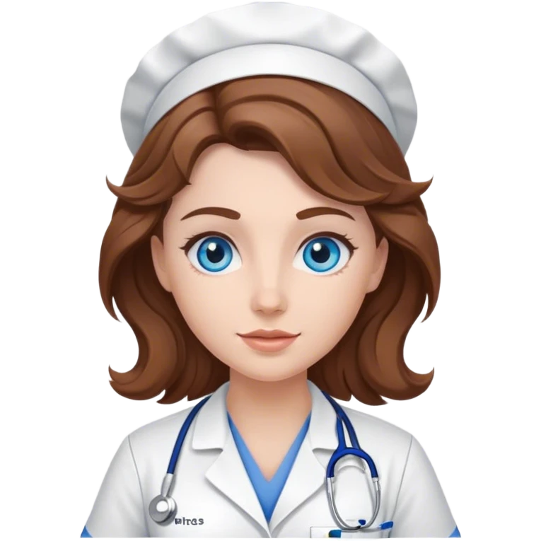 Nurse with brown wavy hair and blue eyes.  emoji