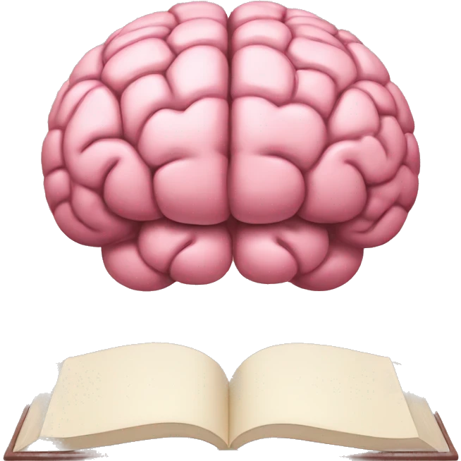 A pink brain reading a brown book emoji