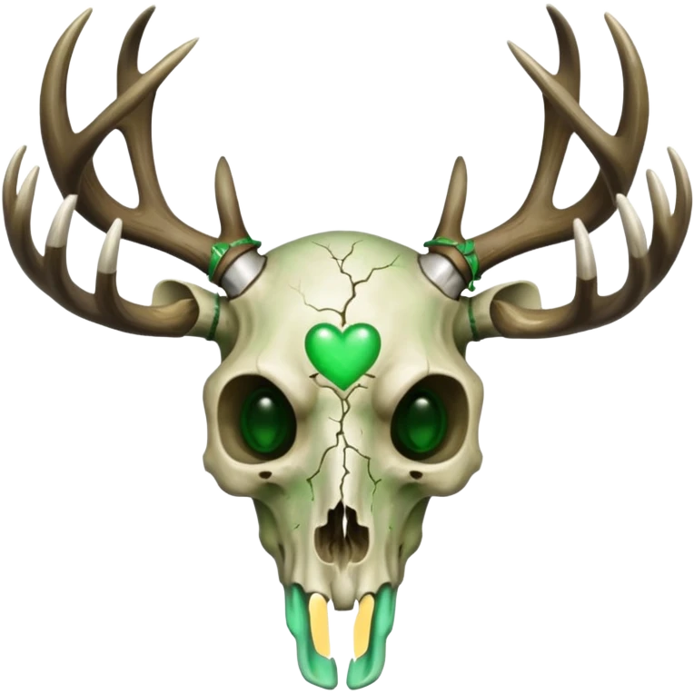 Deer skull with green heart eyes emoji