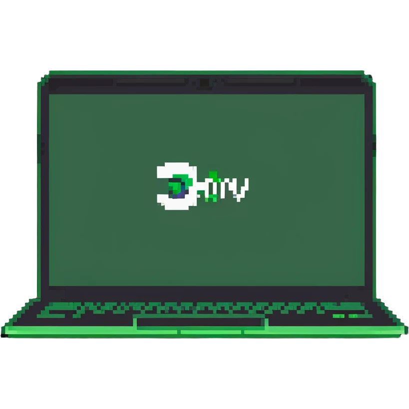 a green laptop having a logo that says cmv on the back of it emoji