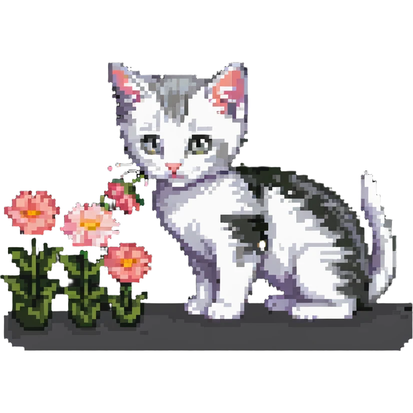 Kitten smells flowers emoji