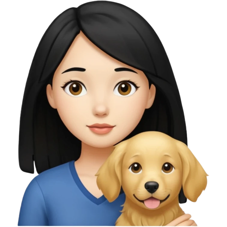 Girl with black hair with golden retriever  emoji
