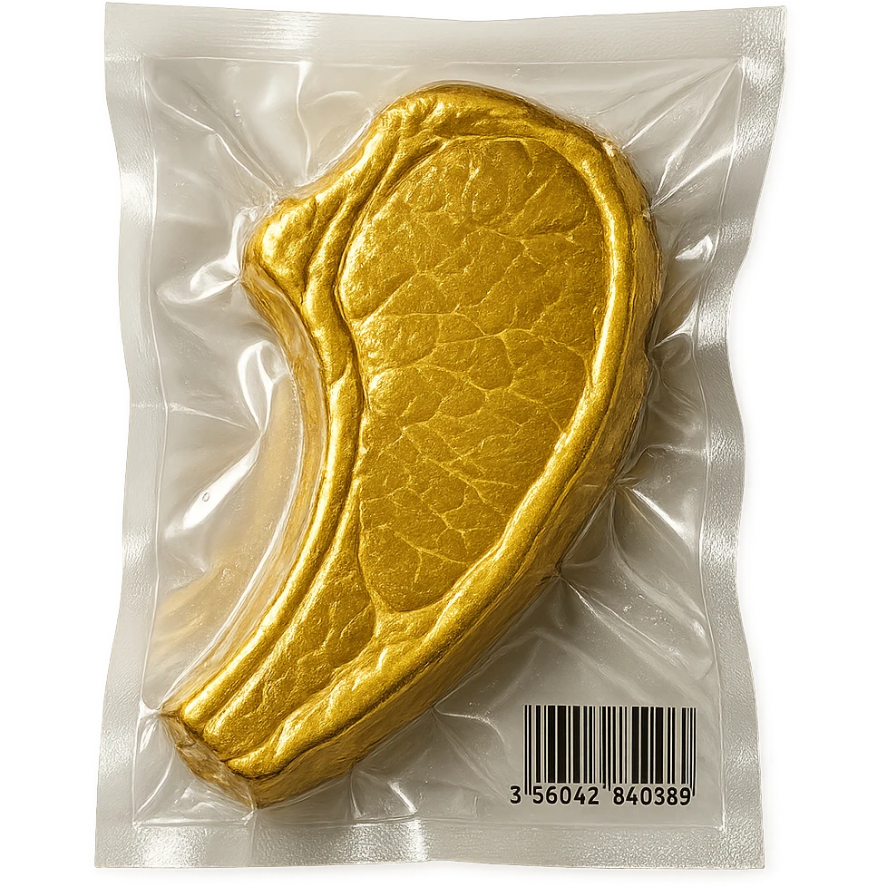 golden steak, glossy and puffy, vacuum-sealed style emoji