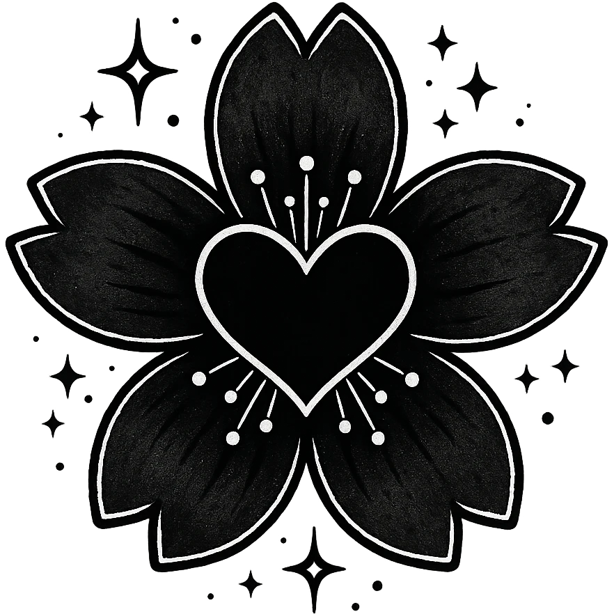 goth sakura black heart with  and magical sparkles, remove background emoji
