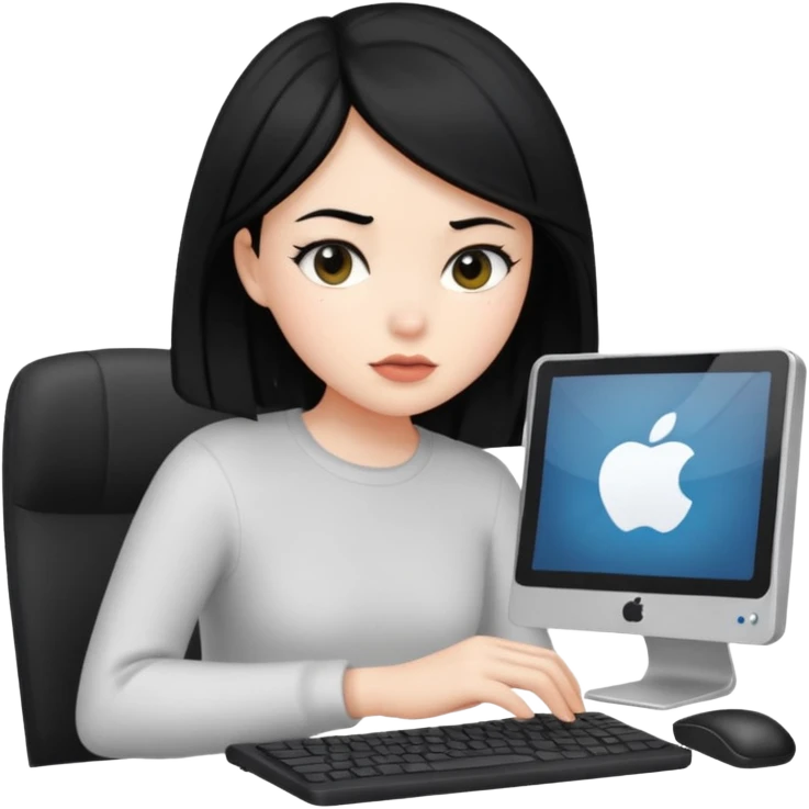 black hair girl with white skin with a computer emoji