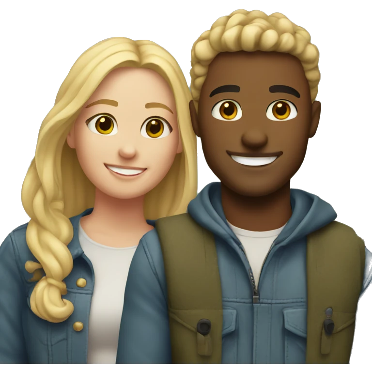 Blonde girl with her boyfriend outdoors smiling emoji