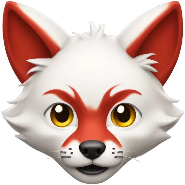 red kitsune mask, fluffy ears, slight smile emoji