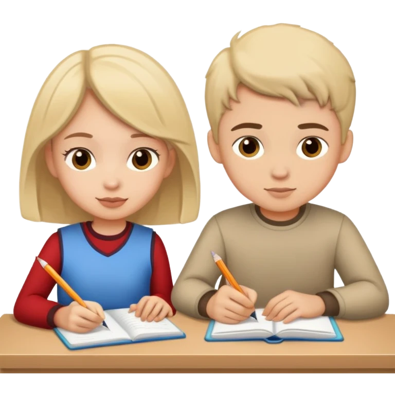 two students doing homework. boy and a girl emoji