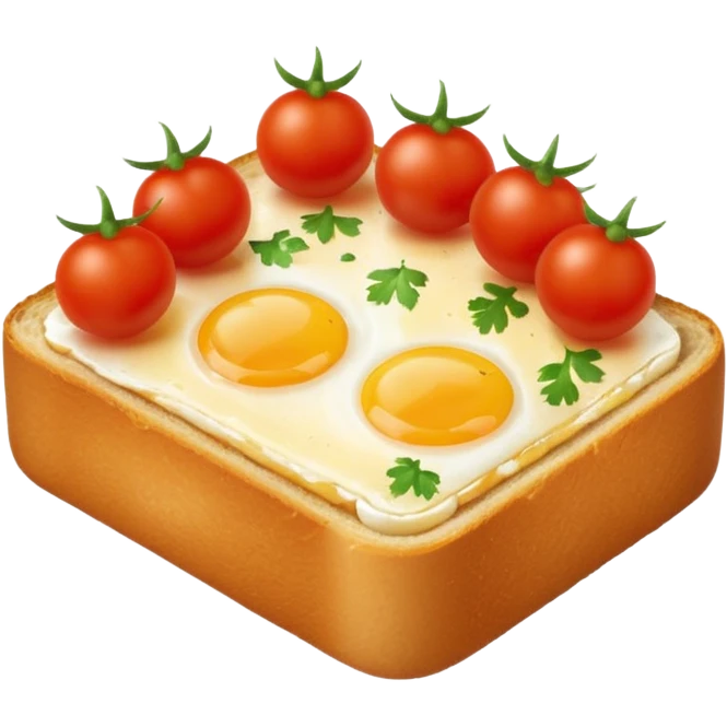 Make egg toast and cherry tomato on it emoji