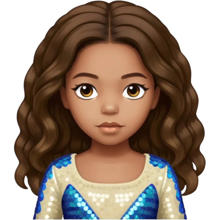 Blue Ivy Carter with long dark brown hair, ivory sequin outfit emoji