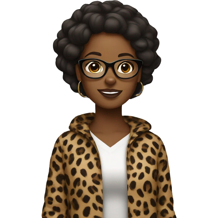Black girl wearing cheetah print with glasses emoji