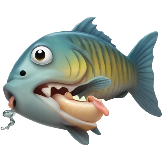 Fish slurping to a worm emoji