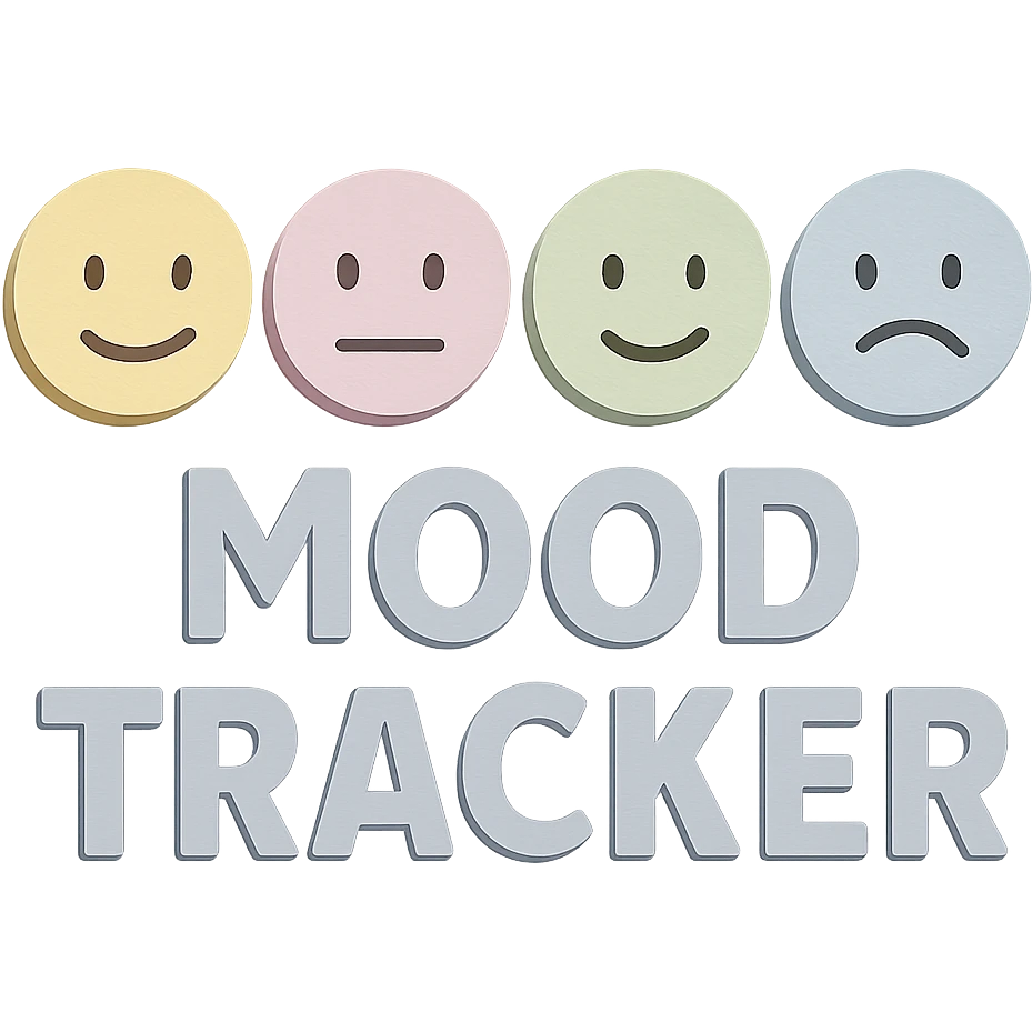 Remove all shadows from the mood tracker image while keeping the soft pastel paper craft style and round smiley faces intact. emoji