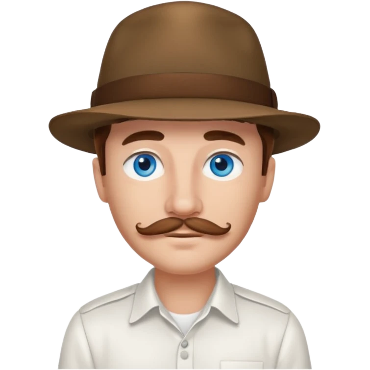 Justin Jeffre blue eyes, brown hair and mustache, white shirt and hat emoji