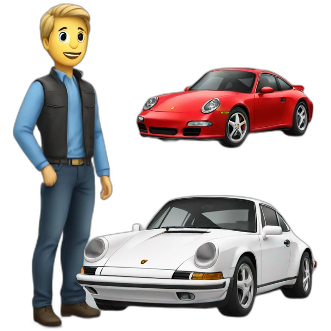 Un homme qui conduit une Porshe 911 es emoji
