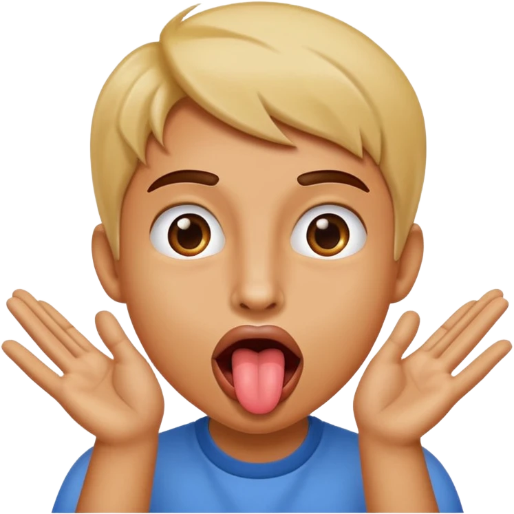 Sticking tongue out with hands gliding through emoji