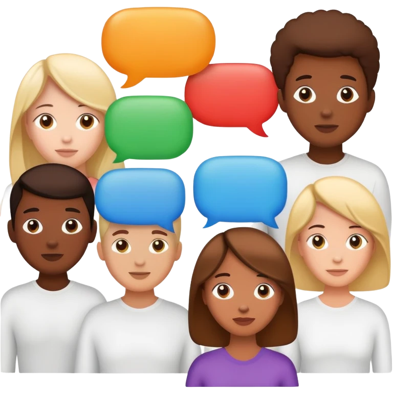 people connected in a group chat with multiple speech bubbles emoji