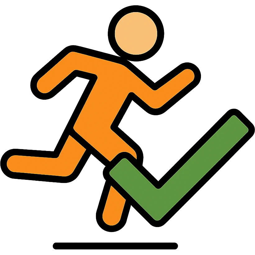 clean bold logo for athlete beginner subscription featuring stylized running figure and checkmark emoji