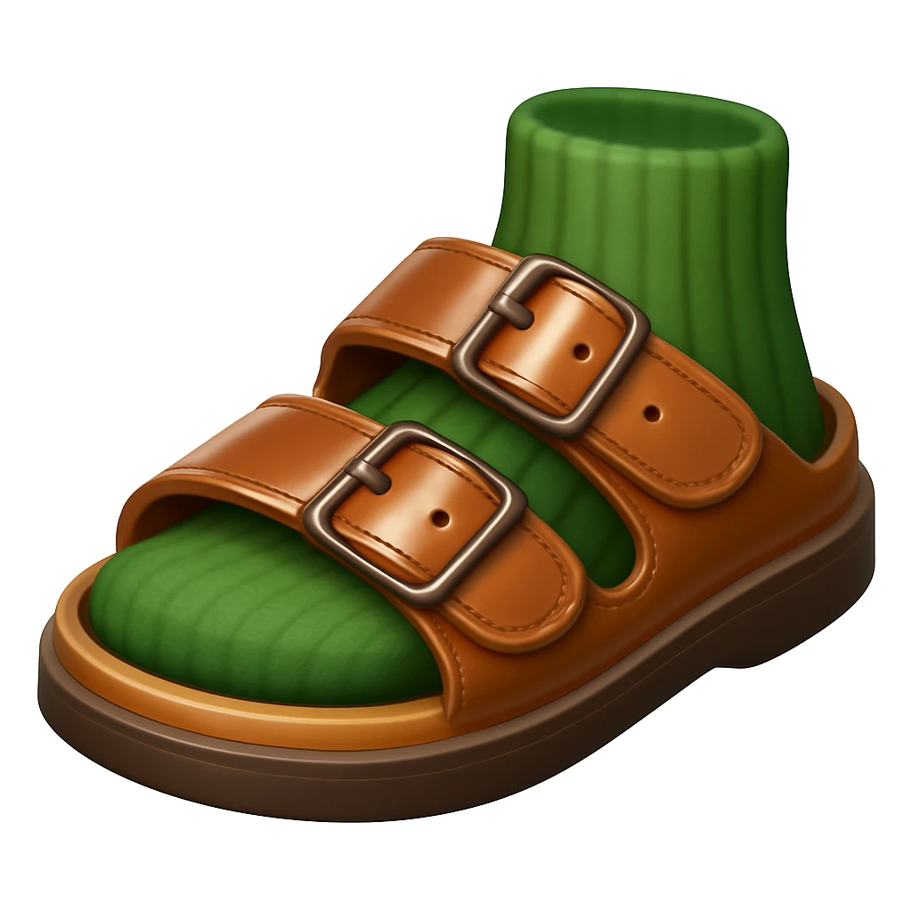 Create a shoe emoji that looks exactly like the reference image in iOS emoji style. The shoe should be 3D with shiny, smooth gradients, soft shadows, and a realistic brown sandal with straps, capturing the classic emoji look. Add a glossy effect to the leather. emoji