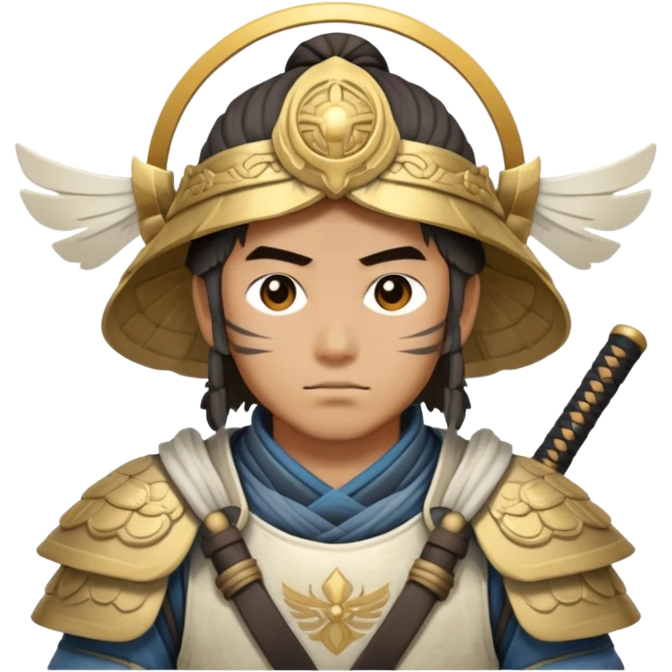 male samurai warrior with angelic halo and nomadic traveling gear emoji