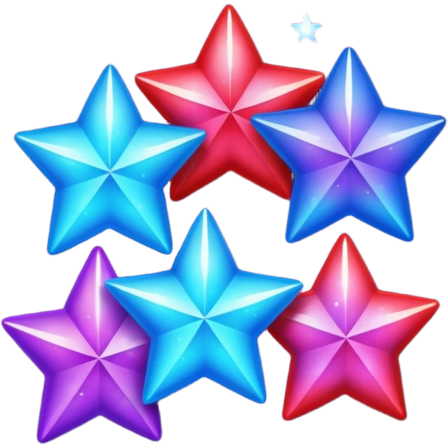 Sparkling shimmery red purple blue stars emoji