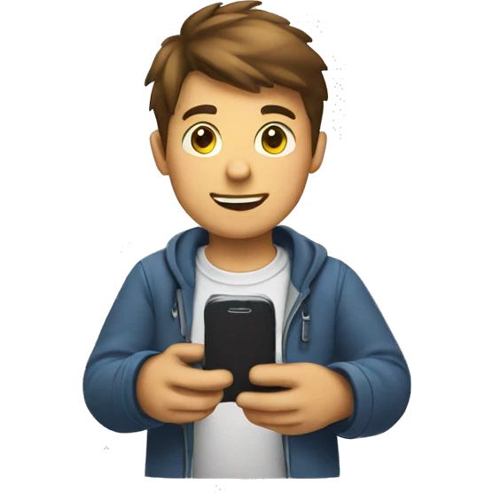 Boy with phone fixing in hand emoji