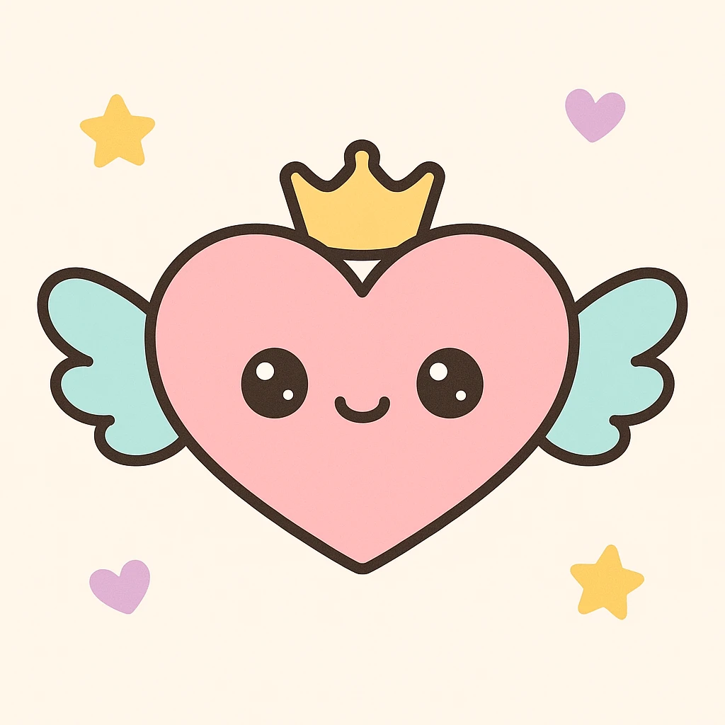 heart with wings and a crown, kawaii style emoji