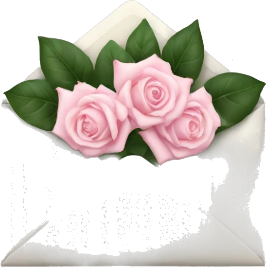 White envelope with light pink roses emoji