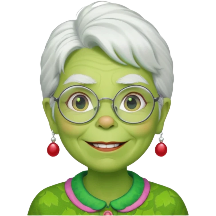 Grinch grand mother with white hair and with glasses emoji