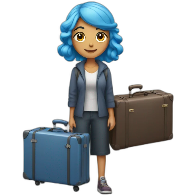 Blue-haired girl with two heavy suitcases emoji