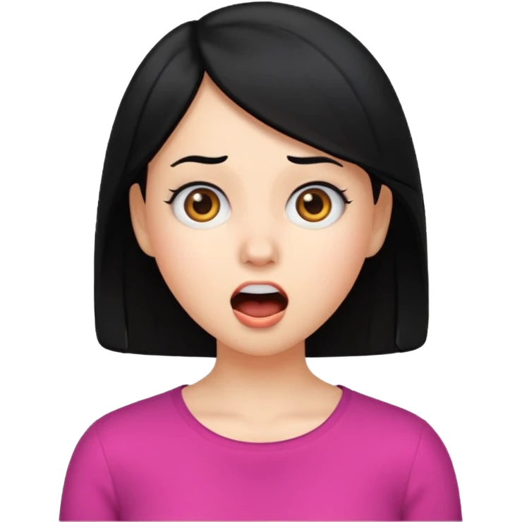 young woman emoji, surprised expression, black hair emoji