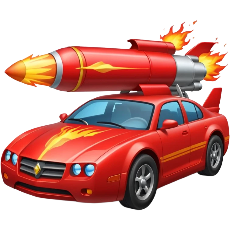 car with a rocket engine on the trunk with fire coming out of it emoji