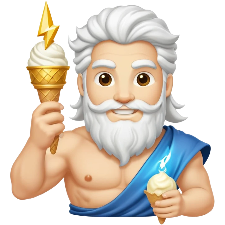 smiling Zeus with white ice cream and lightning bolt emoji