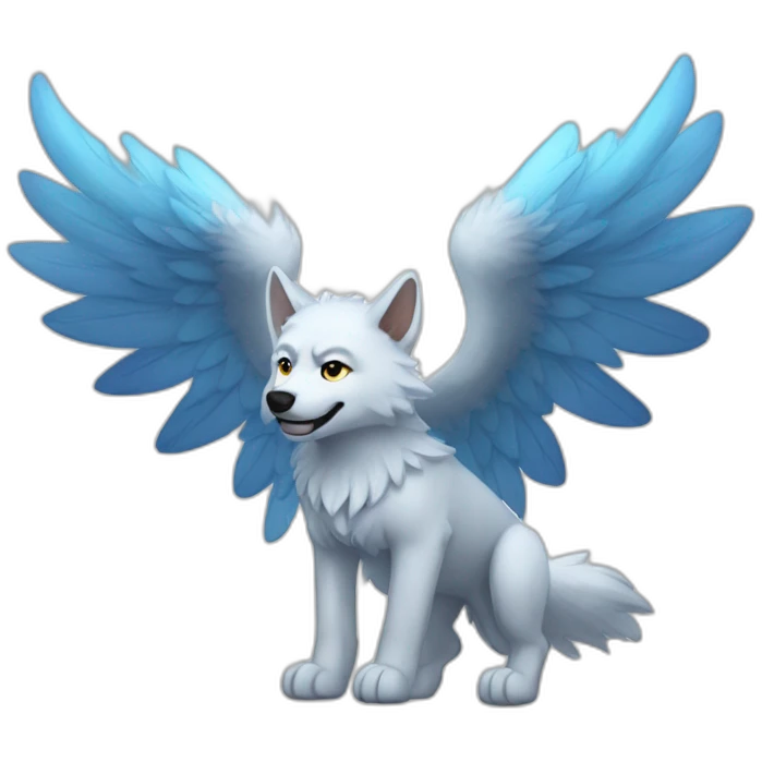 Whitelightbluewolfwithwings emoji