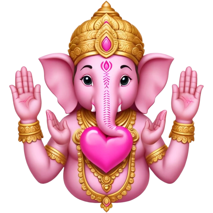 hindu god ganesh with his hands together forming a heart shape with a pink heart in the middle of his hands emoji