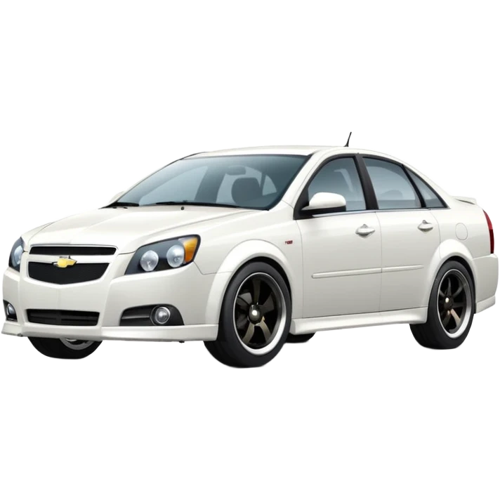 A cinematic, high-detail photograph of a glossy white Chevrolet Optra Magnum sedan with tinted windows and custom alloy rims emoji