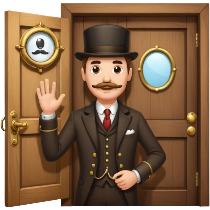 emoji of a gentleman with moustache and monocle standing nearby door welcoming you emoji