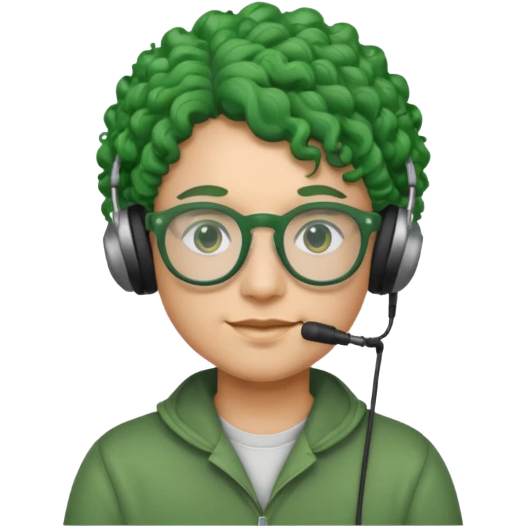 headphone wearing and glassess and green curly haired emoji
