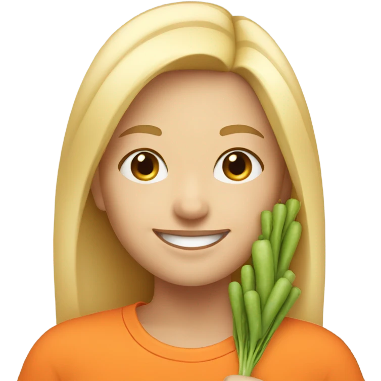 smiling girl with blonde hair holding a carrot  emoji