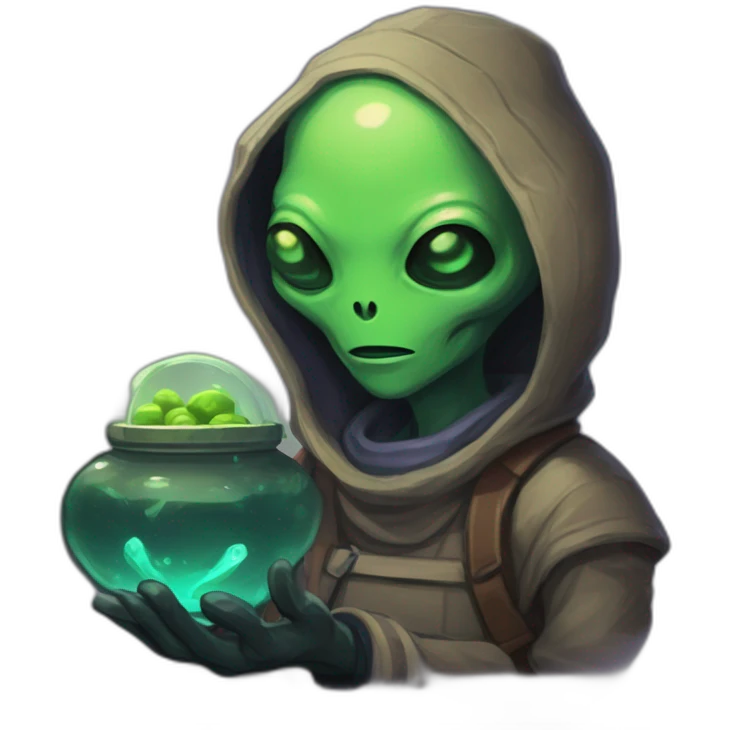 alien shop keeper scifi roguelike rpg style inspired by slay the spire digital art emoji