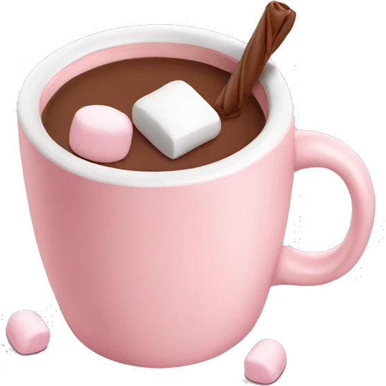 Light Pink mug of hot chocolate with marshmallows  emoji