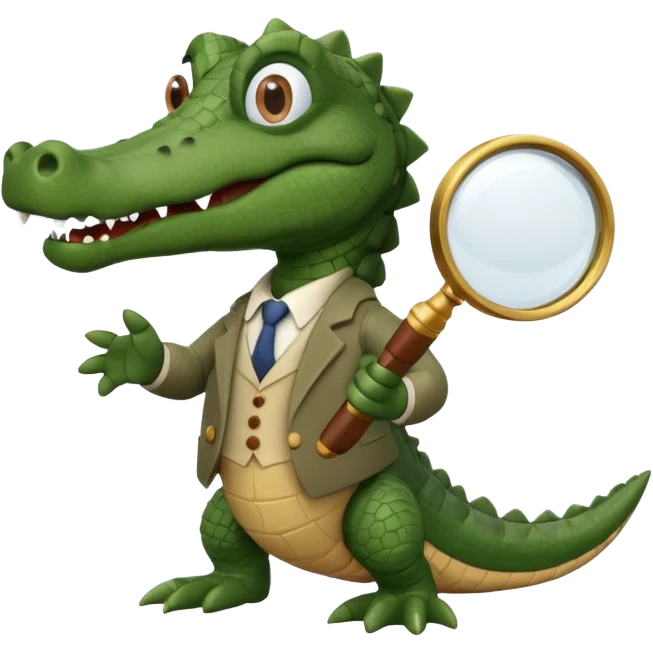 Add a solid white circle background behind a claymation style alligator professor with a magnifying glass, keeping the original style and lighting. emoji