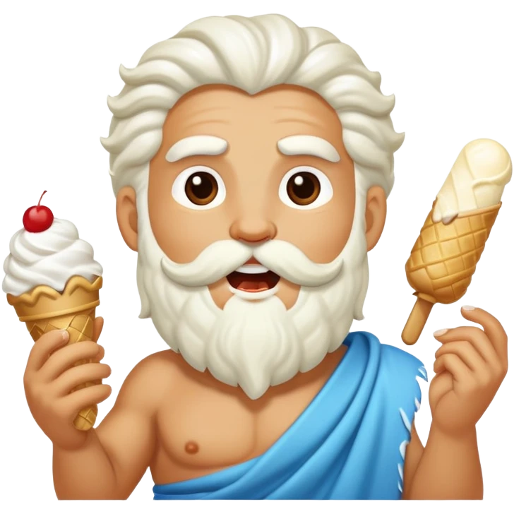 happy Zeus eating white ice cream holding thunderbolt emoji
