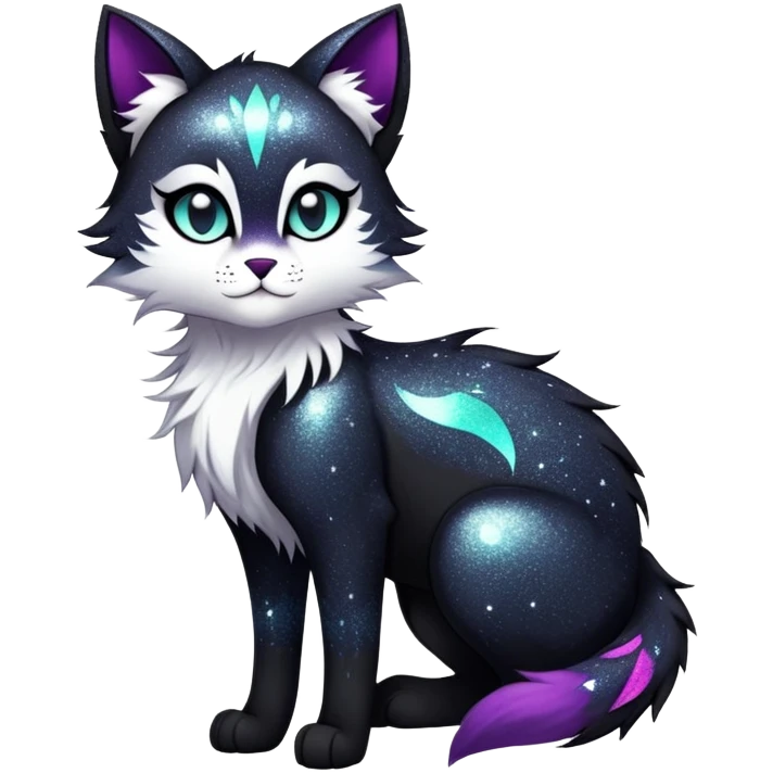 Vibrant edgy gothic Falvie-Fionbri-creature-sparkle-feline-fursona, full body, with random markings emoji