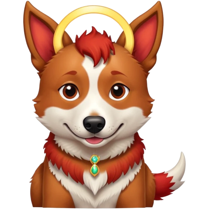 Red heeler with halo and devel tail emoji